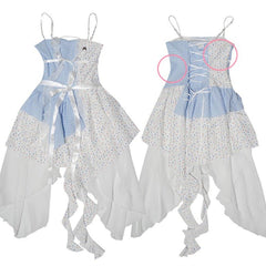 Angel's Wandering Floral Check Patchwork Irregular Suspender Dress - MEIMMEIM(メイムメイム)