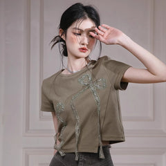 Apricot Oolong Jasmine Green Three - dimensional Bow T - shirt - MEIMMEIM(メイムメイム)