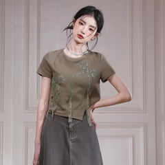 Apricot Oolong Jasmine Green Three - dimensional Bow T - shirt - MEIMMEIM(メイムメイム)