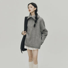 Ash wrapped lapel wool sweater jacket - MEIMMEIM(メイムメイム)