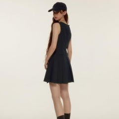 Asymmetric layering Navy sleeveless suit dress - MEIMMEIM(メイムメイム)