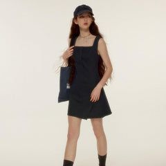 Asymmetric layering Navy sleeveless suit dress - MEIMMEIM(メイムメイム)