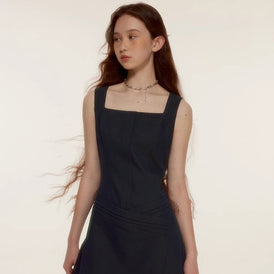 Asymmetric layering Navy sleeveless suit dress - MEIMMEIM(メイムメイム)