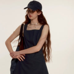 Asymmetric layering Navy sleeveless suit dress - MEIMMEIM(メイムメイム)