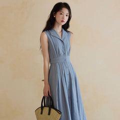 Blue long skirt dress feminine sleeveless dress - MEIMMEIM(メイムメイム)