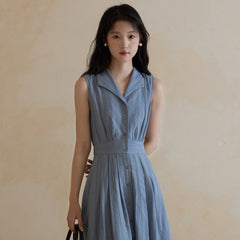 Blue long skirt dress feminine sleeveless dress - MEIMMEIM(メイムメイム)