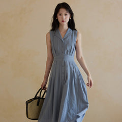 Blue long skirt dress feminine sleeveless dress - MEIMMEIM(メイムメイム)