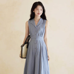 Blue long skirt dress feminine sleeveless dress - MEIMMEIM(メイムメイム)