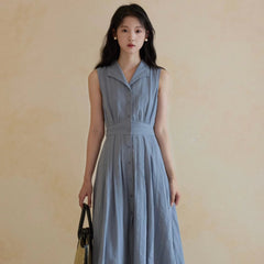 Blue long skirt dress feminine sleeveless dress - MEIMMEIM(メイムメイム)