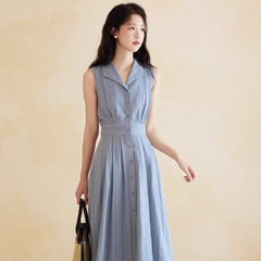 Blue long skirt dress feminine sleeveless dress - MEIMMEIM(メイムメイム)