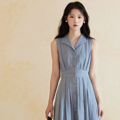 Blue long skirt dress feminine sleeveless dress - MEIMMEIM(メイムメイム)