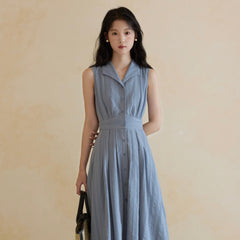 Blue long skirt dress feminine sleeveless dress - MEIMMEIM(メイムメイム)