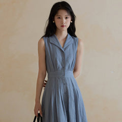 Blue long skirt dress feminine sleeveless dress - MEIMMEIM(メイムメイム)