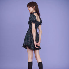 Choker plaid princess dress The waist is slim - MEIMMEIM(メイムメイム)