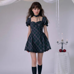 Choker plaid princess dress The waist is slim - MEIMMEIM(メイムメイム)