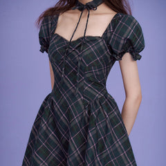 Choker plaid princess dress The waist is slim - MEIMMEIM(メイムメイム)