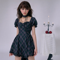 Choker plaid princess dress The waist is slim - MEIMMEIM(メイムメイム)