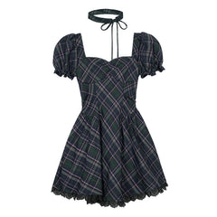 Choker plaid princess dress The waist is slim - MEIMMEIM(メイムメイム)