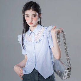 Clouds and water hollow lace short sleeve shirt - MEIMMEIM(メイムメイム)