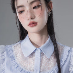 Clouds and water hollow lace short sleeve shirt - MEIMMEIM(メイムメイム)