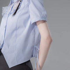 Clouds and water hollow lace short sleeve shirt - MEIMMEIM(メイムメイム)