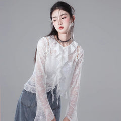 Cool Angelica off - shoulder design lace cardigan - MEIMMEIM(メイムメイム)