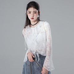 Cool Angelica off - shoulder design lace cardigan - MEIMMEIM(メイムメイム)