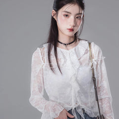 Cool Angelica off - shoulder design lace cardigan - MEIMMEIM(メイムメイム)