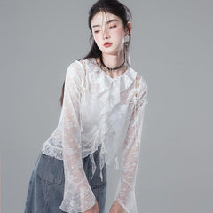 Cool Angelica off - shoulder design lace cardigan - MEIMMEIM(メイムメイム)