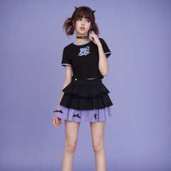 Devil hanhan bear black and purple printed T - shirt - MEIMMEIM(メイムメイム)