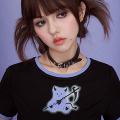 Devil hanhan bear black and purple printed T - shirt - MEIMMEIM(メイムメイム)