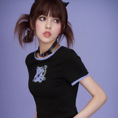 Devil hanhan bear black and purple printed T - shirt - MEIMMEIM(メイムメイム)