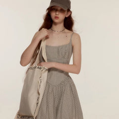 Fashionable Nerd Classic Beige Pure Cotton Suspender Dress - MEIMMEIM(メイムメイム)