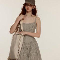 Fashionable Nerd Classic Beige Pure Cotton Suspender Dress - MEIMMEIM(メイムメイム)