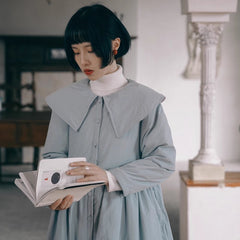 Fog blue soft fufu cotton coat small - MEIMMEIM(メイムメイム)