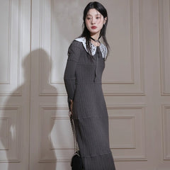 Gray Palace Lace Collar Wool Dress - MEIMMEIM(メイムメイム)