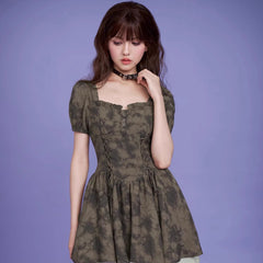 Green blooming print dress - MEIMMEIM(メイムメイム)