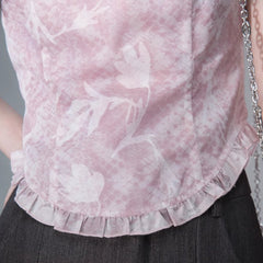 Hollow flower light pink collar printed chiffon shirt - MEIMMEIM(メイムメイム)