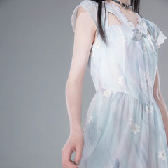 Ice ocean blue hollow romantic embroidery dress - MEIMMEIM(メイムメイム)