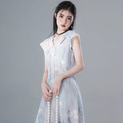 Ice ocean blue hollow romantic embroidery dress - MEIMMEIM(メイムメイム)