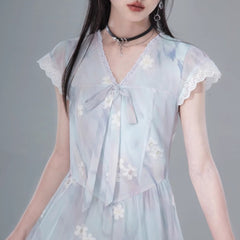 Ice ocean blue hollow romantic embroidery dress - MEIMMEIM(メイムメイム)