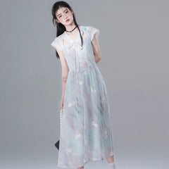 Ice ocean blue hollow romantic embroidery dress - MEIMMEIM(メイムメイム)