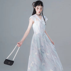 Ice ocean blue hollow romantic embroidery dress - MEIMMEIM(メイムメイム)