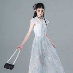 Ice ocean blue hollow romantic embroidery dress - MEIMMEIM(メイムメイム)