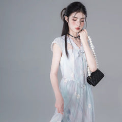 Ice ocean blue hollow romantic embroidery dress - MEIMMEIM(メイムメイム)