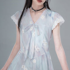 Ice ocean blue hollow romantic embroidery dress - MEIMMEIM(メイムメイム)