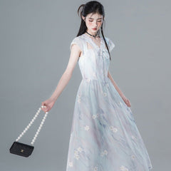 Ice ocean blue hollow romantic embroidery dress - MEIMMEIM(メイムメイム)