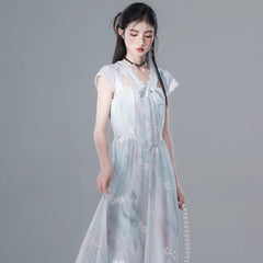 Ice ocean blue hollow romantic embroidery dress - MEIMMEIM(メイムメイム)