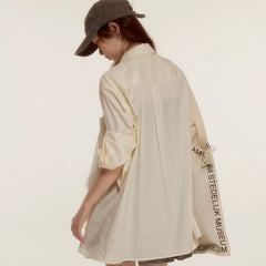 Ice Silk Milk White Oversized Long Sleeve Shirt - MEIMMEIM(メイムメイム)