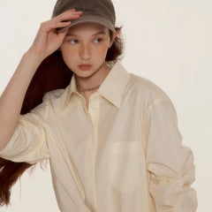 Ice Silk Milk White Oversized Long Sleeve Shirt - MEIMMEIM(メイムメイム)